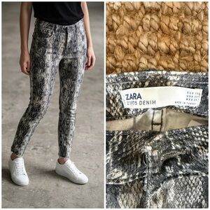 Zara Snakeskin Print Raw Hem Skinny Jeans - SZ 6